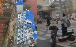 河北保定突遭狂风漫卷：路人抱杆防吹跑