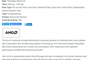 AMD 将在 GDC 2023 上为开发者演示如何利用 DirectStorage 技术