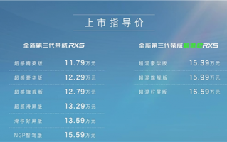 一箱油能跑近1500公里 全新荣威RX5/超混eRX5上市：12.49万起