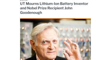 锂电池之父、诺奖得主 John Goodenough 去世，享年 100 岁