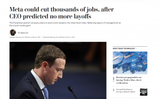 消息称 Meta 计划再裁员数千人，此前扎克伯格曾预计不再裁员