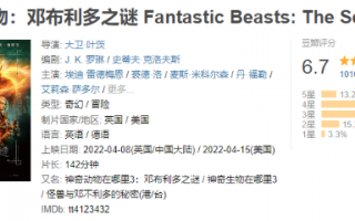 《神奇动物3》豆瓣开分6.7分 近四成观众打3星