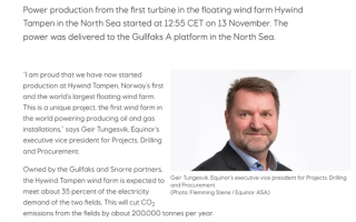 全球最大浮动式风电场投产 供电对象让人“属实没想到”