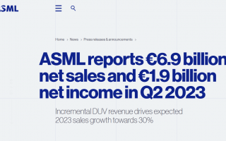 光刻机巨头 ASML 第二季度净销售额 69 亿欧元，预计今年同比增长 30%
