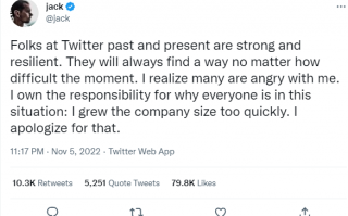 马斯克裁撤推特一半员工 创始人道歉：我让公司发展太快了