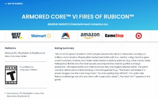 万代南梦宫游戏《装甲核心 6》ESRB 评级为 T 级， 8 月 25 日发售