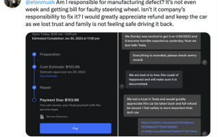 特斯拉Model Y高速方向盘脱落后续：车主已被归还104美元维修费
