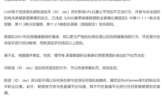 LPL 职业选手 LGD.Jay 参与假赌赛，《英雄联盟》官方予以终身禁赛处罚