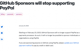 泄露 3.5 万用户数据后，微软 GitHub 项目打赏功能不再支持 PayPal 付款
